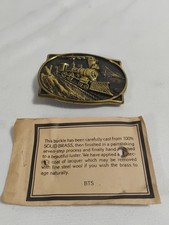 Vintage Train Brass Belt Buckle BTS Solid Brass Made USA In Original Packaging