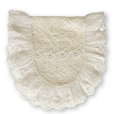 Antique Midcentury Cream White Ruffled Floral Victorian Lace Oval Doily