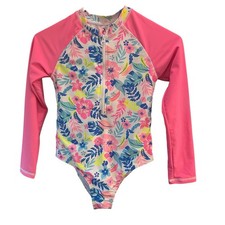 Tommy Bahama Girls Swimsuit One Piece Rash Guard Floral Tropical Size 8