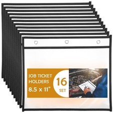 16 PCS Horizontal Job Ticket Holders 8.5x11 Inch Plastic Sleeves Dry Erase