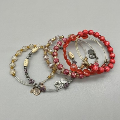 Alex And Ani Bracelet Set Beaded Slide Bangle Multicolor Glass 7'' Boho
