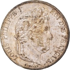 [#972471] Coin, France, Louis-Philippe, 5 Francs, 1844, Strasbourg, AU, Sil, ver
