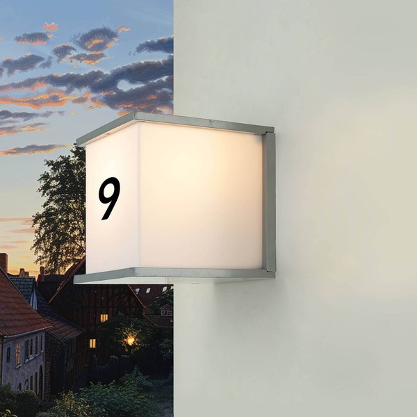 Hausnummernleuchte Wandlampe E27 IP54 B: 16,5 Cm Grau Weiß + Ziffern Buchstaben-image