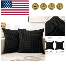 Black Corduroy Pillow Covers Pack of 2 Boho Decorative Spliced Throw Pillow C...