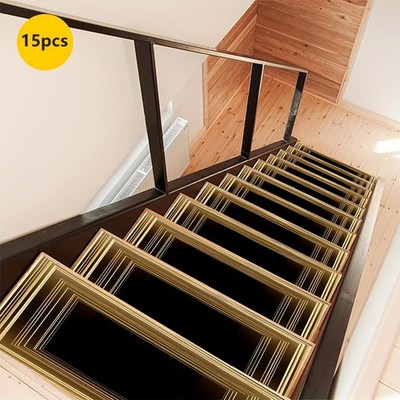 15pcs Vintage Brown Patterned Stair Mat Rug Set with Rubber Non-Slip Backing,
