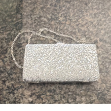 Silver Beaded Clutch Bag Evening Purse Handbag with Chain Strap