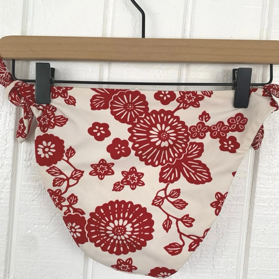 Parte inferior de bikini Esprit Beach Beach vintage roja retro floral con cuerda para nadar talla pequeña Foto 3 de 4