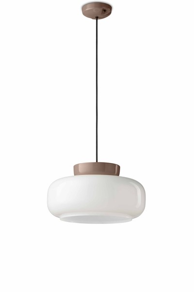 Pendelleuchte Weiß Braun Ø 37 Cm Glas Keramik Handarbeit Retro E27 HäNgelampe-image