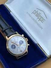Superbe Montre Chronographe PHILIPPE LANDERON 189 Date Plaqué Or 38mm Vintage 3*