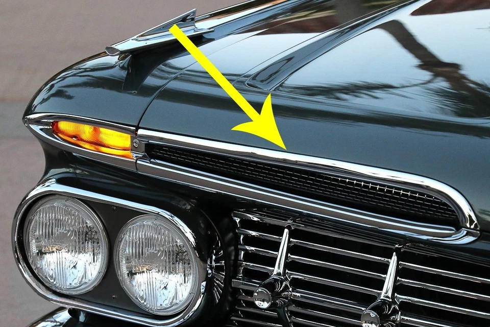 Chevrolet 1959 capó molduras labiales Chevy Impala Bel Air El Camino Wagon Biscayne Foto 3 de 4