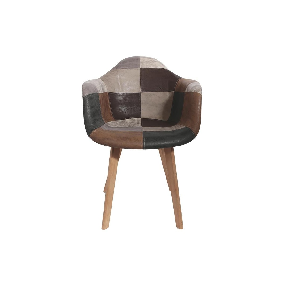 Lot de 2 fauteuils déco patchwork marron 84cm chaise de salon retro fauteuil de bureau
