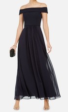 Adrianna Papell Women's Blue Off-The-Shoulder Chiffon Gown Size 18