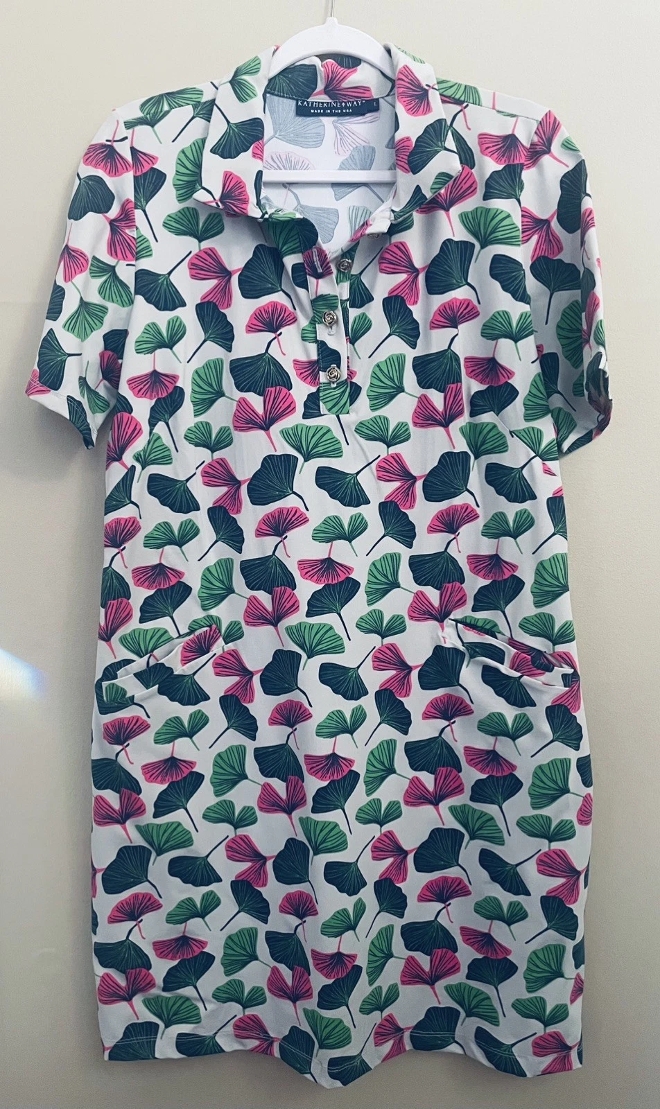 Katherine Way Austin Dress Women M Short Sleeve Collared Stretch Golf Resort