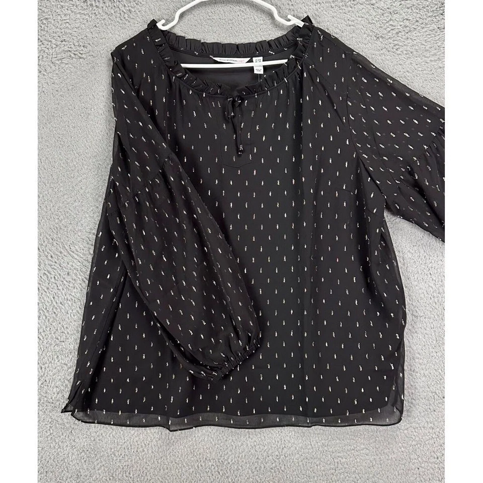 Camisa Isaac Mizrahi Live Mujer 22W Plus Negra Geométrica Manga Larga Blusa NUEVA Foto 3 de 4