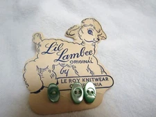 Vintage 3 Tiny Oval Aqua Mother Pearl Buttons Lil Lambee Card – Cute!