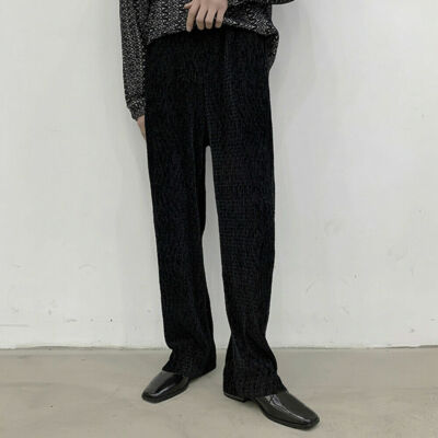 Men Striped Texture Velvet Pants Flared Wide Leg Trousers