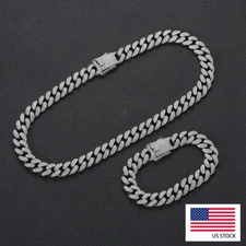 12MM Gold Plated Iced CZ Out Cuban Chain Set Classic Cuban Link Chain/Necklace