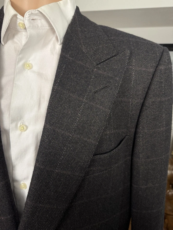 Impresionante chaqueta deportiva Tom Ford espiga tweed solapas pico seda camel 54/44R Foto 4 de 4