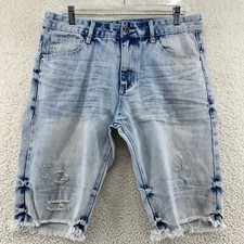 Smoke RIse Mens 36 Stone Wash Denim Blue Jean 13" Shorts Cut Offs Distressed
