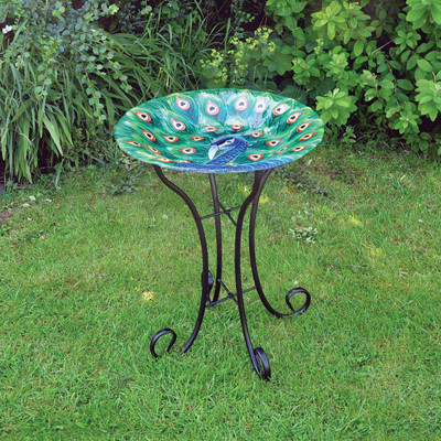 Glass Peacock Bird Bath Metal Stand Garden Decoration Outdoor Patio Freestanding 5013478203717 Ebay