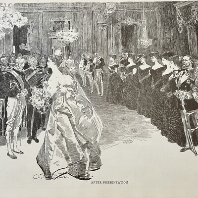 1907 Antique Art Print AFTER PRESENTATION Formal Ball Charles Dana Gibson Girls