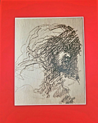 Surrealistic impressionist conte pencil drawing- Searching