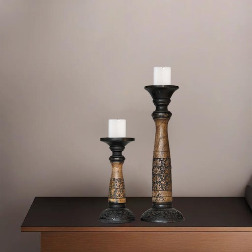Traditional Black Wash Eco-friendly Handmade Mango Wood Set Of Two Candle Holder - Bild 27 von 38