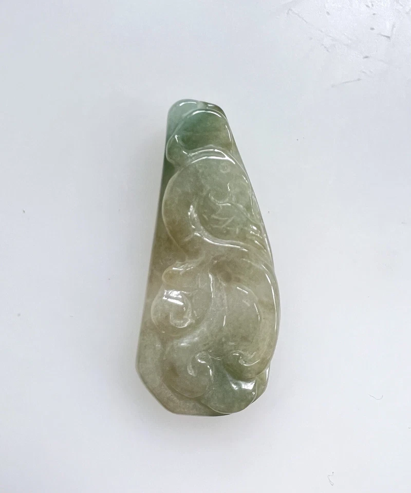 Vintage Chinese Grey Green He Tian Jade Hand Carved Pendant 1.7" - Image 2 of 4
