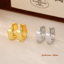 Women Girl 925 Silver Wide Band Square Hoop Huggie Earrings Gift PE64