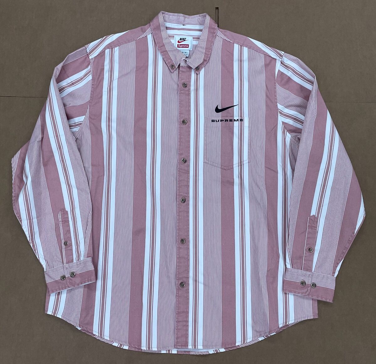 SUPREME X NIKE COTTON TWILL BUTTON UP SHIRT PINK STRIPE SZ SUPREME X NIKE COTTON TWILL BUTTON UP SHIRT PINK STRIPE SZ