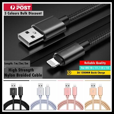 Braided USB Charger Phone Cable Data Cord For iPhone 14 13 12 11 Pro Max XR iPad - image 1 of 4