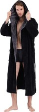 Mens Robe with Hood, Big and Tall Plush Fleece Large X-Large Big Tall Black