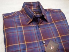 Robert Talbott Fine Cotton Blue  Burgundy Plaid Sport Shirt NWT Small 228