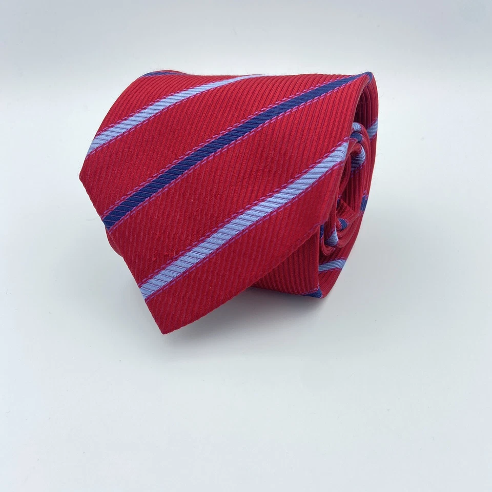 Corbata de seda Hunter & Lords roja a rayas textura acanalada tejida a mano Italia Foto 2 de 4