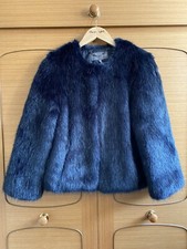 Laura Ashley Stunning Midnight Blue Faux Fur Jacket, Size 10, New
