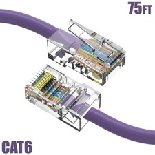 75FT Cat6 RJ45 Ethernet LAN Network Non-Boot Cable UTP Copper Wire 24AWG Purple