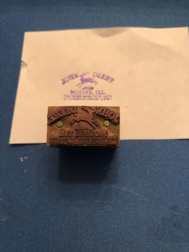 Vintage John Deere Wood Metal Advertising Printing Press Block Moline, ILL