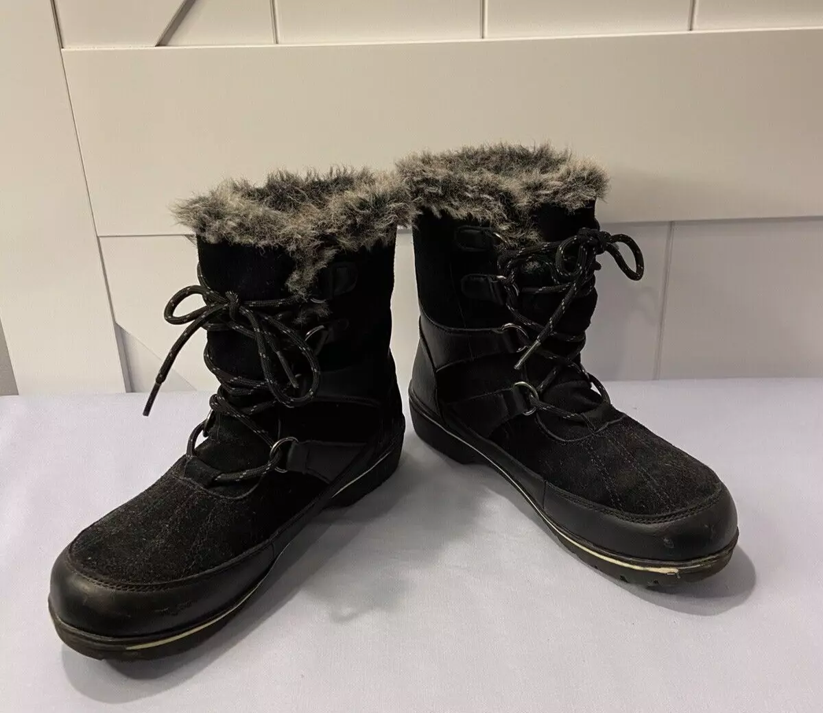 C9 by Champion Women s Black Leather Snow Boots with Faux Fur