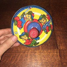 VINTAGE c.1960 Toy  TIN  SPINNING TOP LITHO Japanese     Works Baseball Bear  