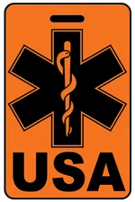 Personalized Safety Orange USA with Star of Life Luggage/Gear Bag Tag