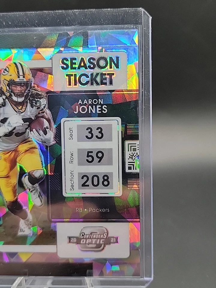 2021 Contenders Optic AARON JONES Prizm #/22 Season Ticket🔥Cracked ICE - Image 3 of 4