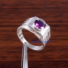 Natural Amethyst Gemstone with 925 Sterling silver Ring for Men's #889