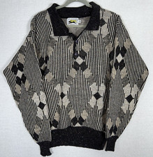 Vntg Le Tigre 1/4 Botton Big Man Mens Sweater 2X Geometric Pattern Made In USA