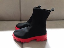 Plateau Stoff Sock Boots Stiefeletten Strick Schwarz Sohle ROT 39 -1x getragen