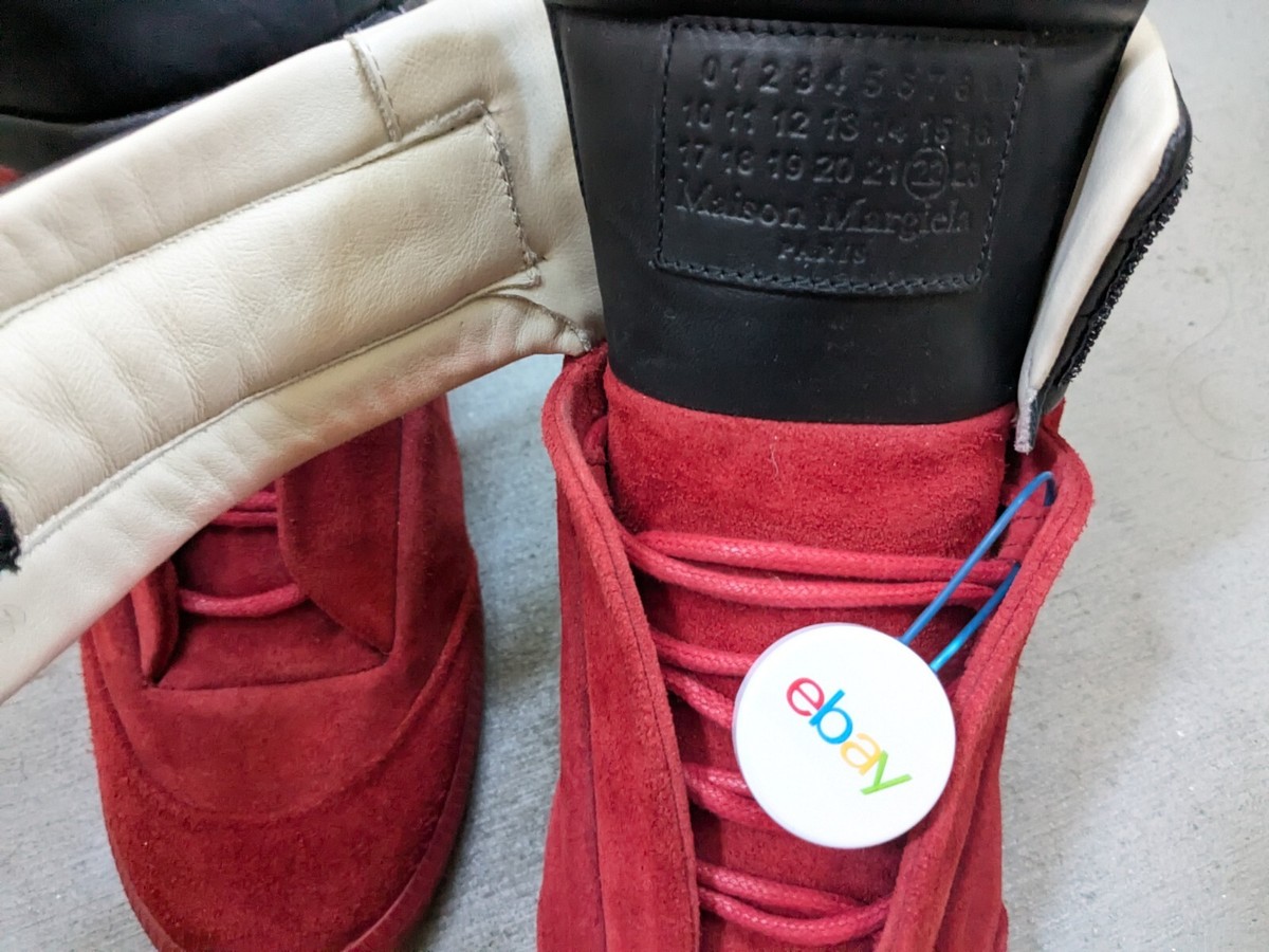 Maison Margiela Future Men 8 41 Red Black Suede High Top Sneakers 