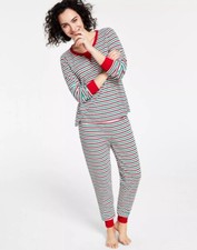 Family Pajamas Matching Women's Thermal Waffle Holiday Stripe Pajama Set