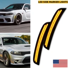 Fit Dodge Charger 2015-2022 Front Amber LED Bumper Side Marker Light Lamp Smoked