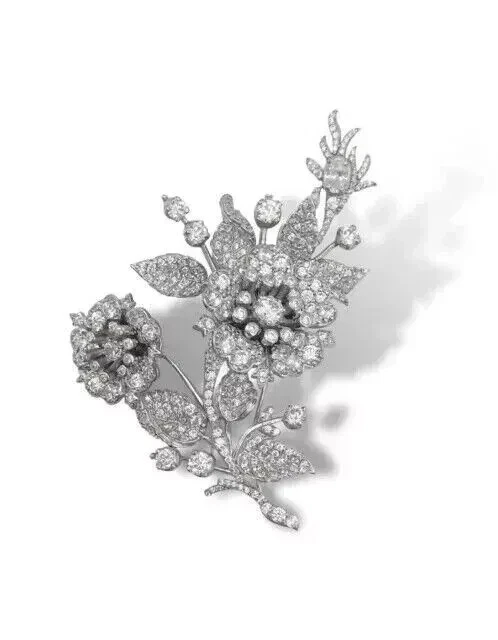 Брошь на булавке с красивым цветком 2,60 карата круглый искусственный бриллиант покрытие белым золотом 14 карат - Изображение 4 из 4