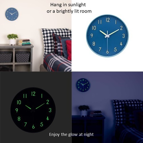 Midnight Blue Wall Clock with Glow in The Dark Hands & Silent No Tick Movement eBay
