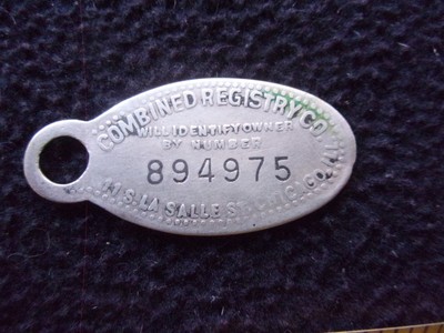 Vintage Combined Registry Co. lost keys fob medallion, Chicago, used, free ship